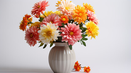 vase with autumn multicolored flowers isolated on a white background