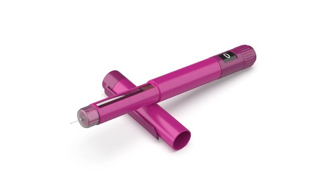 Purple insulin injector pen on white background