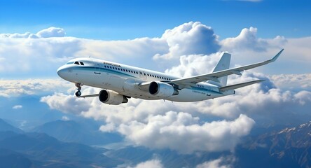 Obraz premium A passenger jet soaring through the clouds