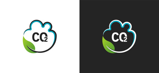 Natural green neutral co2 symbol logo design with cloud and leaf icons