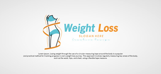 Vector illustration design of the ideal female body diet logo with a circular measuring tape