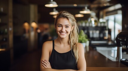 Professional Barista at Work: Warm Welcome in a Coffee Shop