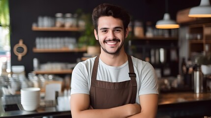 Vibrant Coffee Shop Atmosphere: Young Man Behind the Counter