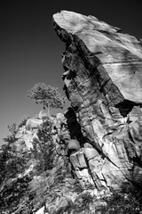 Fototapeta na wymiar Black and white landscape of a rock formation at Klondike county park in St. Charles County Missouri