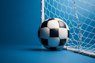 Naklejka premium Soccer ball goal gate. Victory shoot. Generate Ai