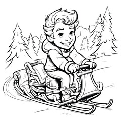  Boy Riding On Sleigh Coloring Page For Kids 