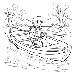  Boy with Hunting Boat Coloring Pages Drawing For Kids