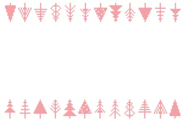 Fotobehang Set of Christmas tree peasant folk rustic motif. line, braid, frame, border from cross stitch fir tree © _Ligrenok