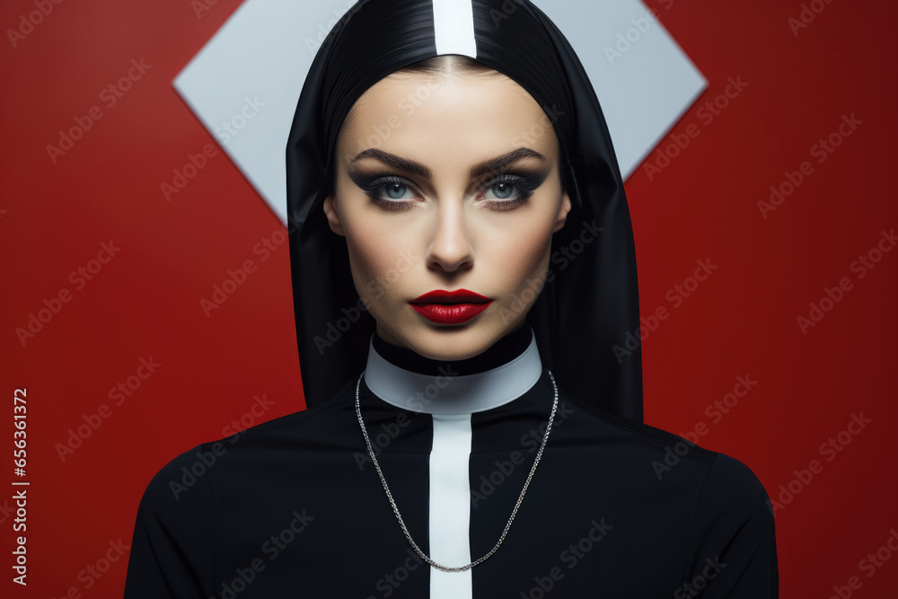 Canvas Prints modern fashionable nun with bright makeup