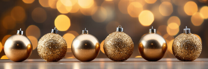 Golden christmas balls with bokeh from New Year's garlands