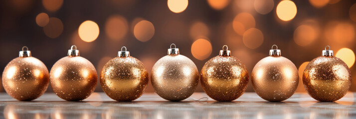 Golden christmas balls with bokeh from New Year's garlands