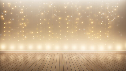 a lot of burning bulbs and glowing lights, an abstract festive banner background, a podium for a new product