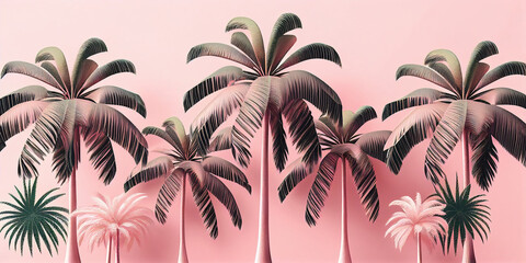 Fototapeta na wymiar Pattern palm tree on pastel pink background. summer tropical. 3d rendering. Generative Ai.