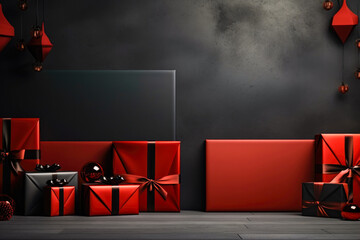 Festive red and black present packages