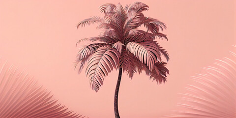 Fototapeta na wymiar Pattern palm tree on pastel pink background. summer tropical. 3d rendering. Generative Ai.