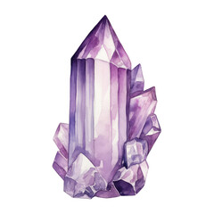 Watercolor gem Amethyst set closeup isolated on white background, Vector illustration