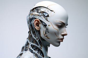 humanoid robot with a female face. Technology concept, artificial intelligence