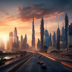 Dubai Skyline - Burj Khalifa - Generated by AI - obrazy, fototapety, plakaty