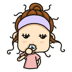 Nana brushed her teeth