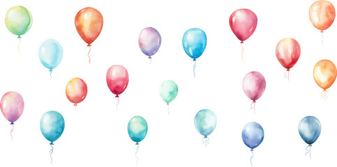 Set of watercolor balloons on a white background. © EnelEva