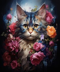 Canny Cat with Flowers