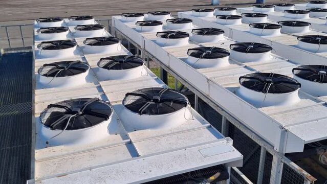 Industrial air conditioning system. Close-up of large industrial fans.