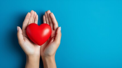 Heart Disease Prevention - Medical Gloves Holding Heart Model on Light Blue Background