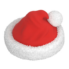 Red Santa Claus hat. Top view. Isolated on transparent background. 3D render