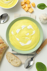 Tasty lunch concept with delicious cheese soup