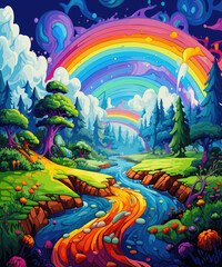 Fototapeta premium Sunset Ocean Watercolor Future Art