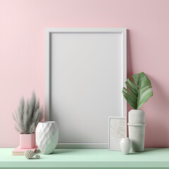 Mock up interior poster frame in cozy atmosphere on background with soft light