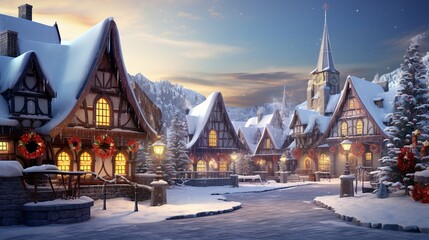 Enchanting Christmas Village. A magical winter wonderland comes to life
 - obrazy, fototapety, plakaty