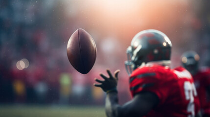 Close up of an American football ball in play