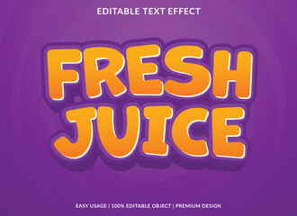 fresh juice text effect template design with 3d style use for business brand and logo