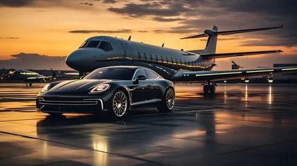 Foto auf Leinwand airplane with luxury car shown together at international airport © Alex Bur