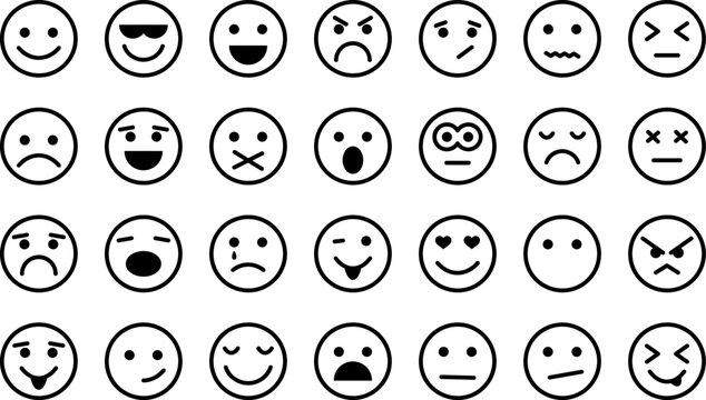 Set of emoticon face icons. Emoji with different emotion mood. Emotion icons. Smile icon. Emoticons flat vector isolated set