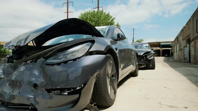 Car Crash Accident, Damaged Automobile After Collision. Detail With Damage car After a Car Crash Accident.