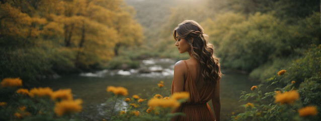 Tranquil Beauty with a Woman - Nature's Cover Elegance