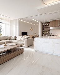 Fototapeta premium A luxury kitchen of a beautiful bright modern Scandinavian style, generative AI 