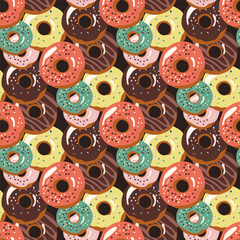 Sweet seamless pattern with donuts vector illustrations
