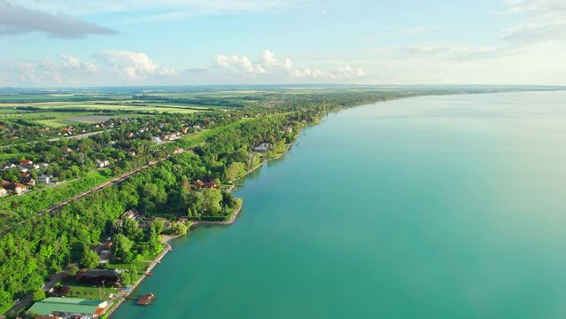 Aerial view of Lake Balaton coast in Hungary.