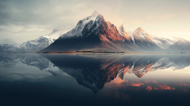 Mountain with Clear Water and Sunrise Reflections