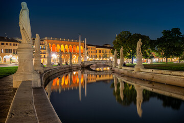 Fototapeta na wymiar Padua, Italy - October 1, 2023: The Prato della Valle in the evening, is the largest square in the city of Padua. 