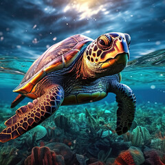Obraz premium sea turtle swimming in the sea. Generative AI