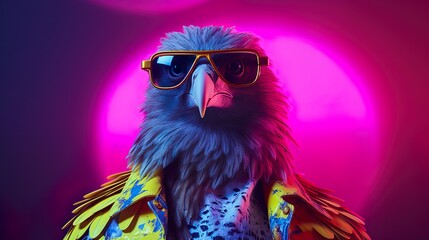 Naklejka premium Quail in Yellow leather jacket on a electric gradient background.