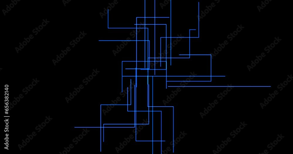 Wall mural abstract blue geometrical plexus on black background with lines and dots movement