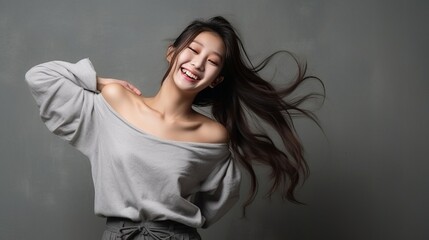 Photograph a young Korean girl with a Korean style fashion concept.