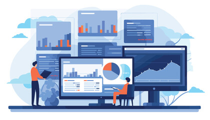 Data and information displaying on dashboards, SEO marketing advertising analytics vector illustration concept, Marketing analytics, Market research
