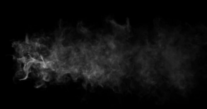 blowing horizontal steam with white smoke isolated on black