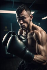 Fototapeta na wymiar fitness, exercise and boxing with a man athlete training at gym for wellness or cardio workout